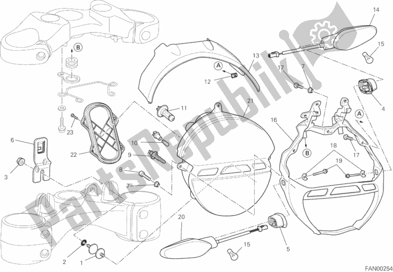 All parts for the Headlight of the Ducati Monster 795 Thailand 2014